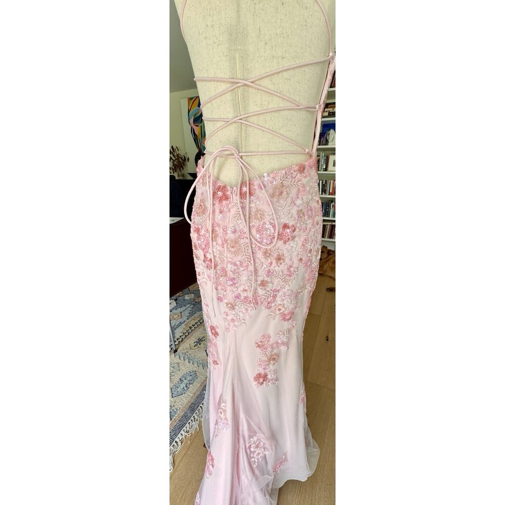 Faviana Prom Dress Rose Pink With Floral Beaded Appliqué | 11251 - Picture 12 of 14